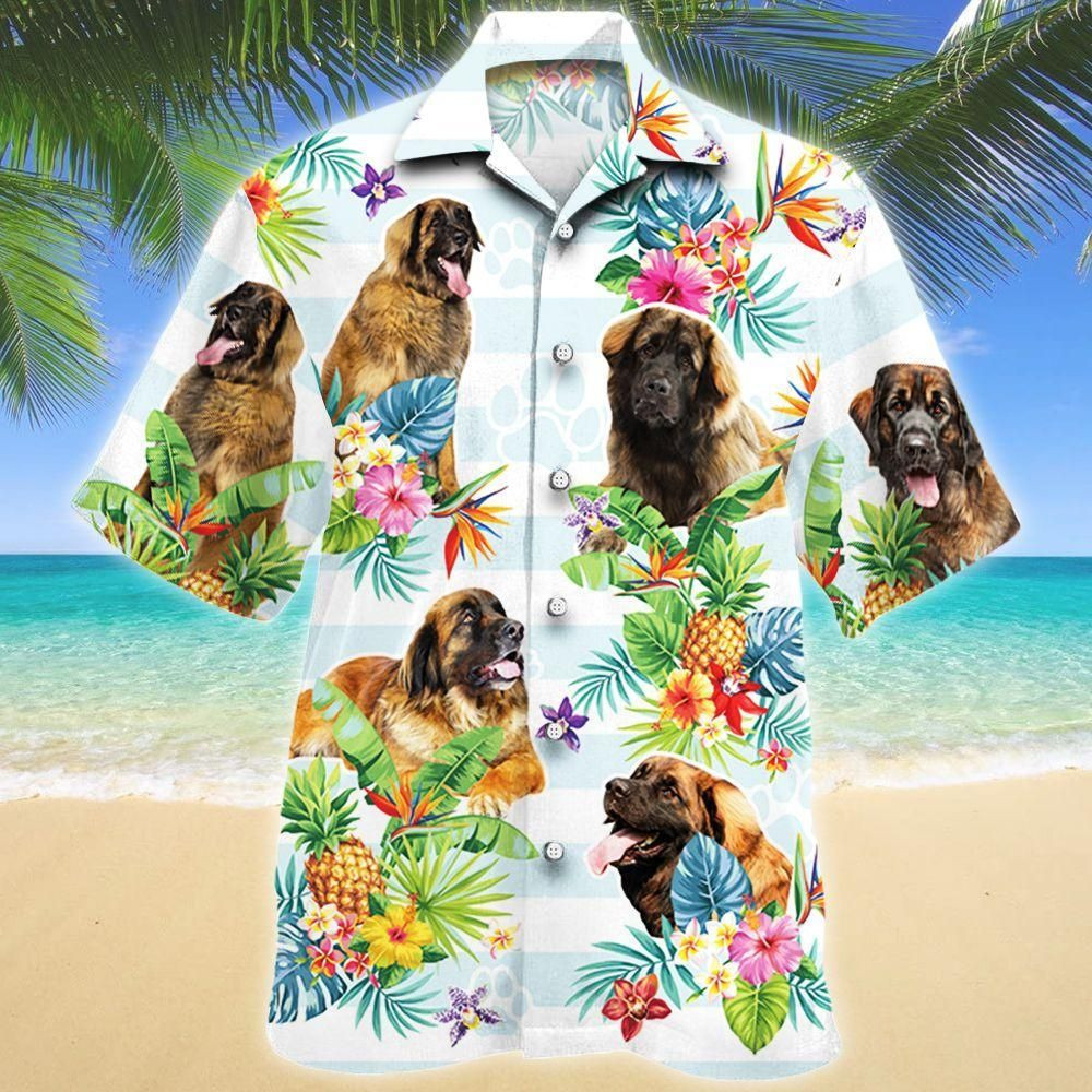 Leonberger Dog Tropical Flower Aloha Hawaiian Shirt Colorful Short Sleeve Summer Beach Casual Shirt For Men And Women