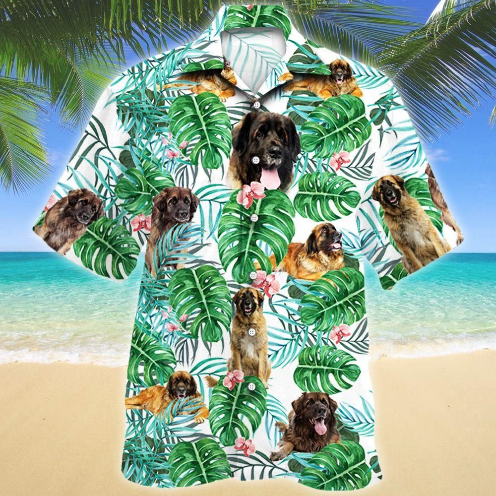 Leonberger Dog Tropical Plant Aloha Hawaiian Shirt Colorful Short Sleeve Summer Beach Casual Shirt For Men And Women