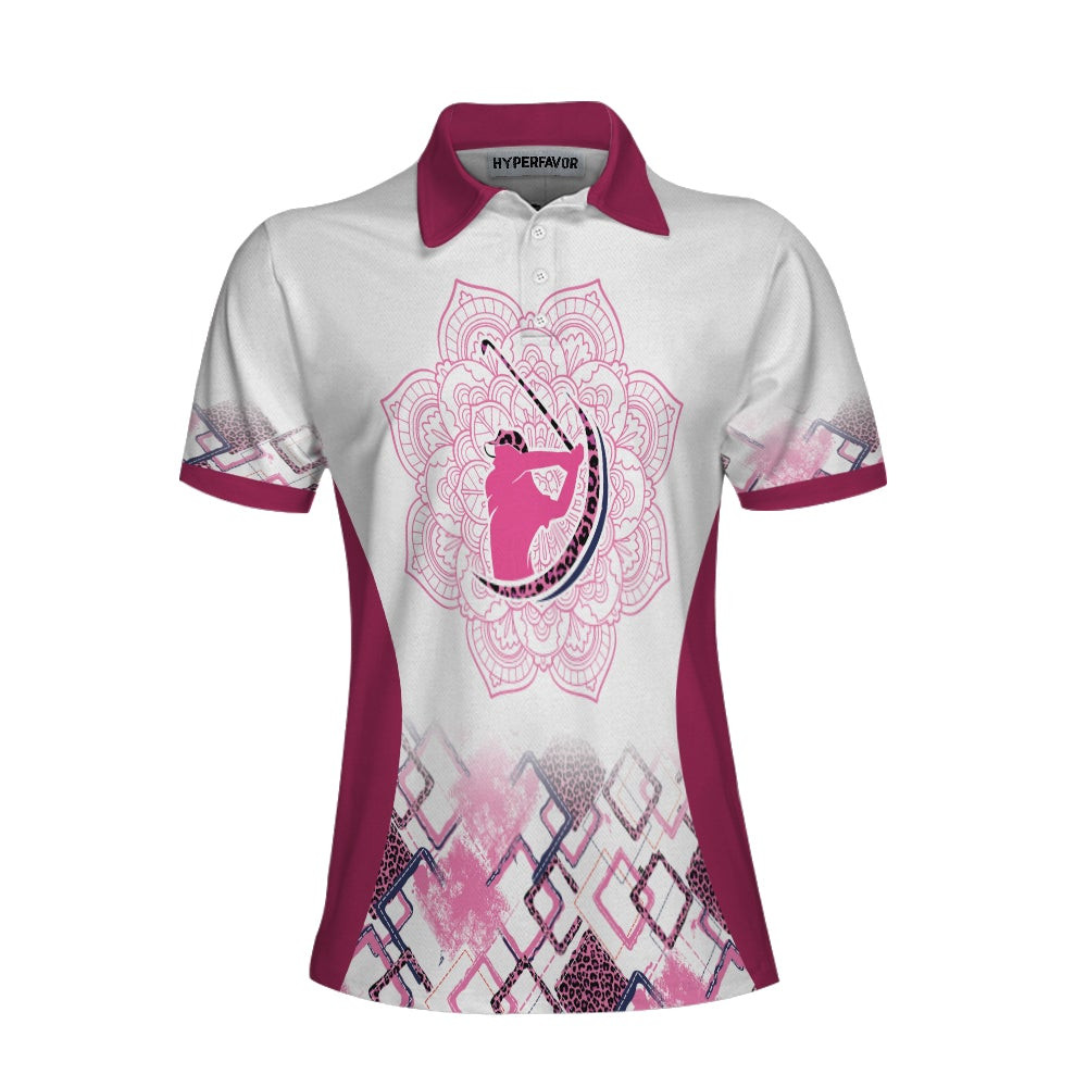 Leopard Mandala Pattern Thinning Layout Pink Girl Golf Short Sleeve Women Polo Shirt Best Golf Shirt For Ladies