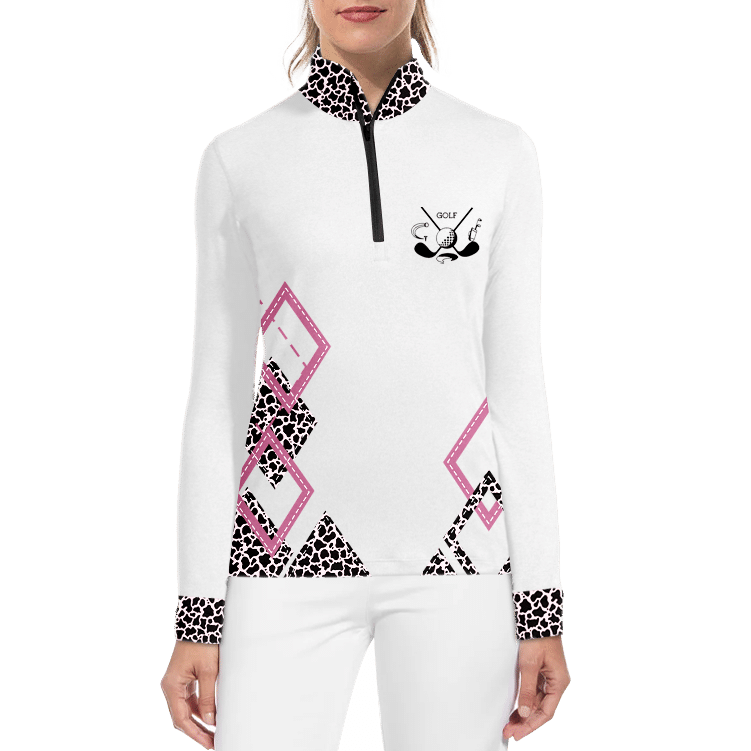 Leopard With A Golf Club Womens Long Sleeve Golf Polo Shirt