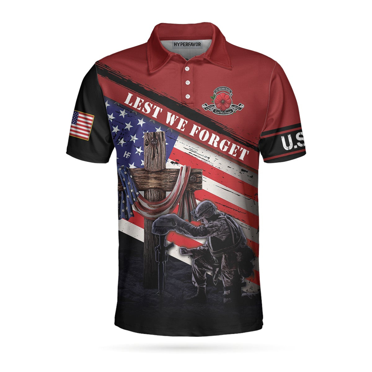 Lest We Forget With USA Flag Polo Shirt American Flag Polo Shirt For Men Gift Idea For Veterans