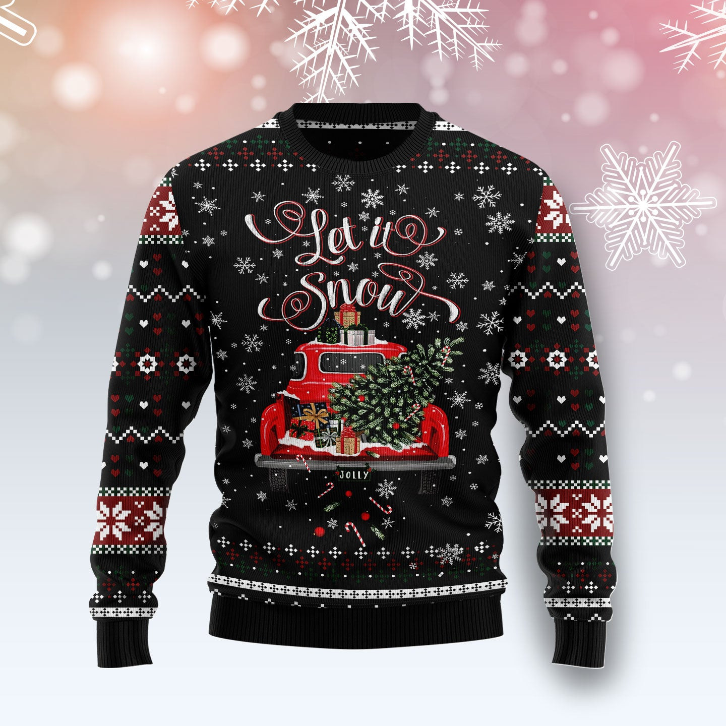 Let It Snow Red Truck Ugly Christmas Sweater