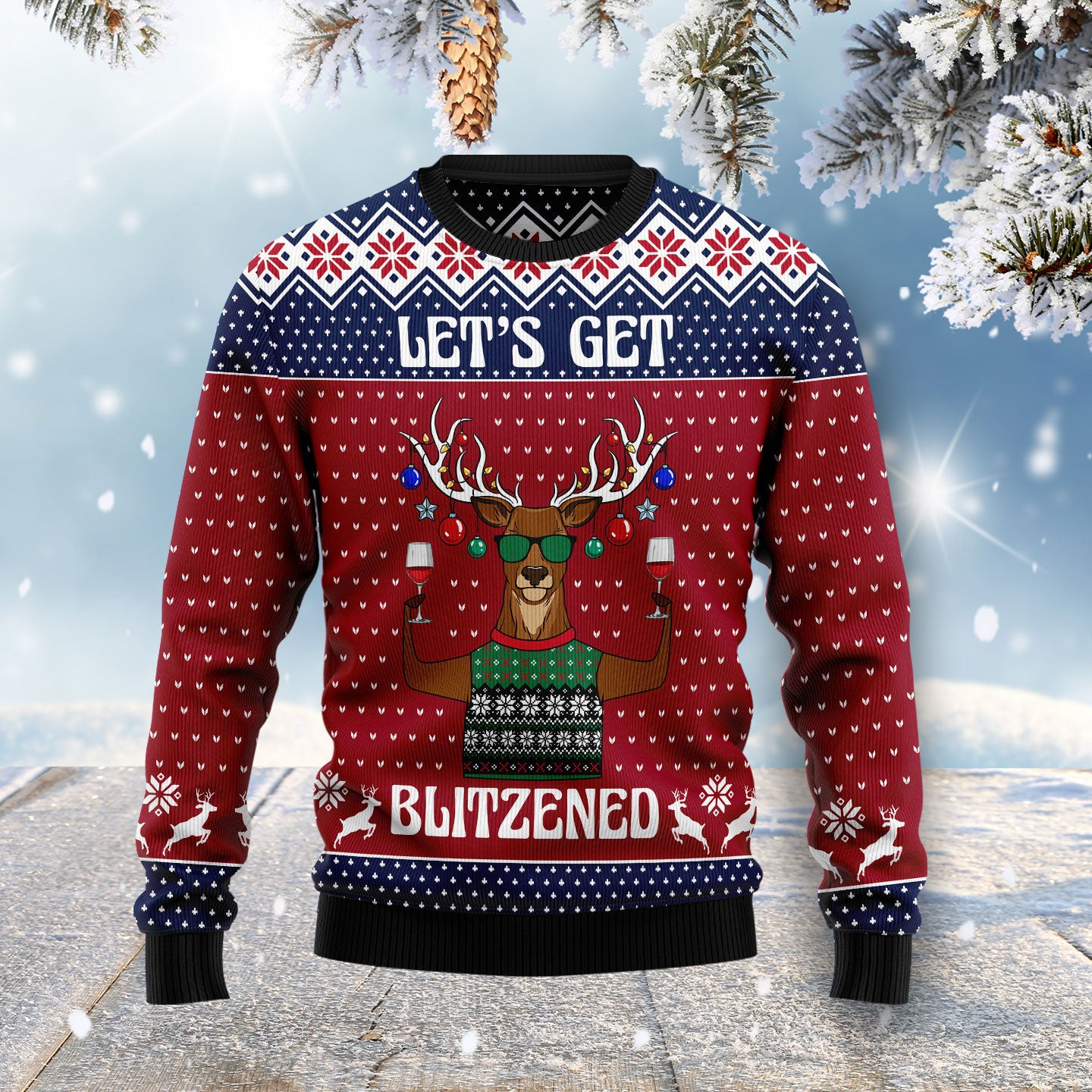 Lets Get BLITZENED Slouchy Ugly Christmas Sweater