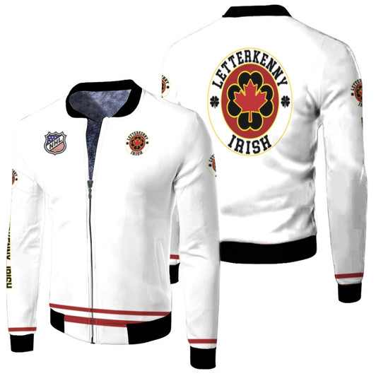 Letterkenny Irish Nhl Ice Hockey Team Official Logo Mascot White Fleece Bomber Jacket