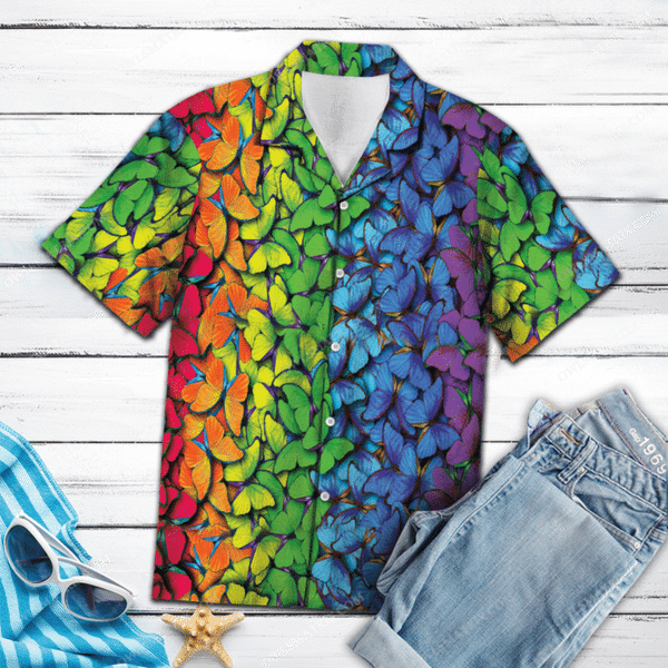 Lgbt Colorful Rainbow Butterfly Limited - Hawaiian Shirt - Hawaiian Shirt For Men