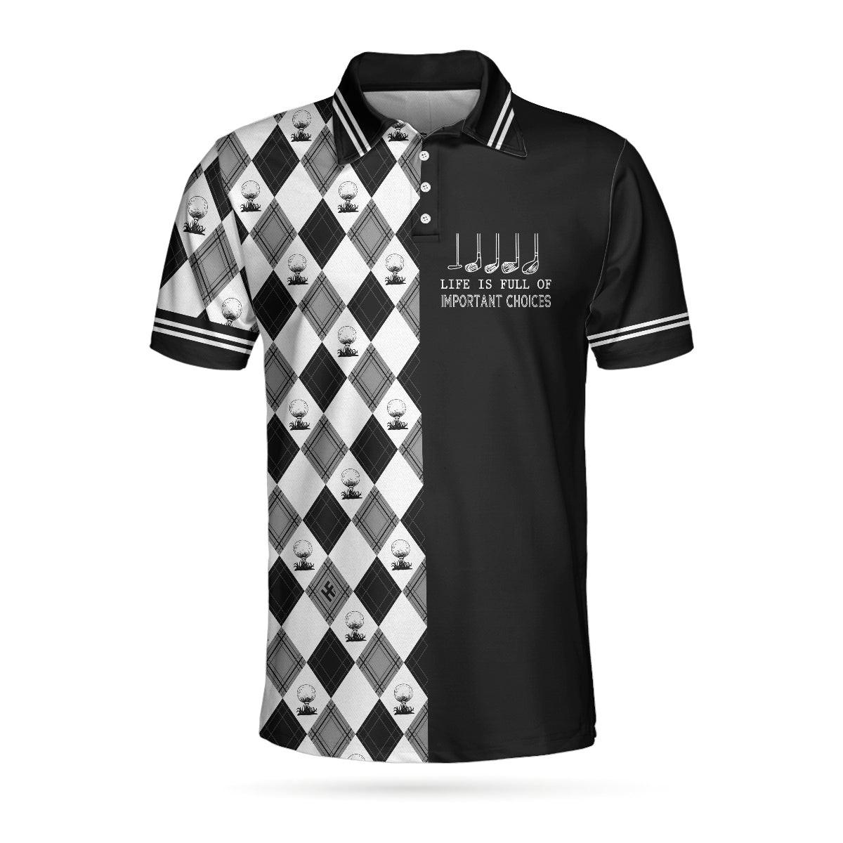 Life Is Full Of Important Choices Golf Polo Shirt Black And White Golf Pattern Polo Shirt Best Golf Shirt For Men