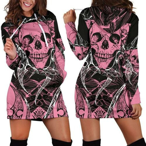 Light Pink Vintage Skull Womens Hoodie Dress Sweater Dress Sweatshirt Dress 3d All Over Print For Women Hoodie