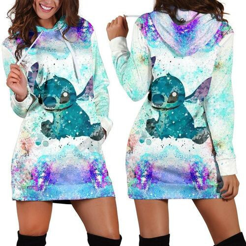 Lilo And Stitch Watercolor Hoodie Dress Sweater Dress Sweatshirt Dress 3d All Over Print For Women Hoodie
