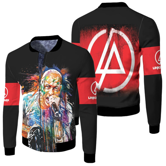 Linkin Park Chester Bennington Art Colorful Rock Band Logo Black Red Fleece Bomber Jacket