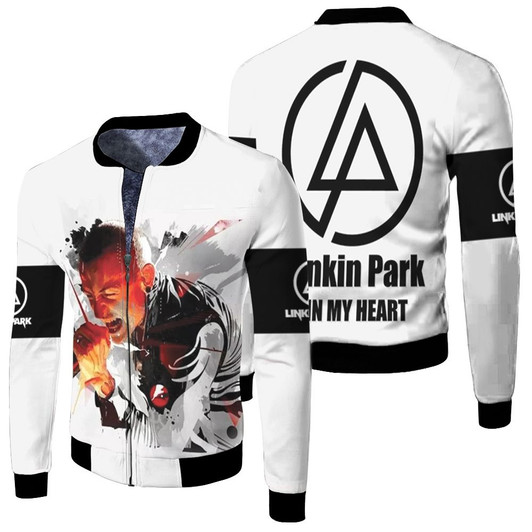 Linkin Park Chester Bennington Rock Band Logo White Fleece Bomber Jacket