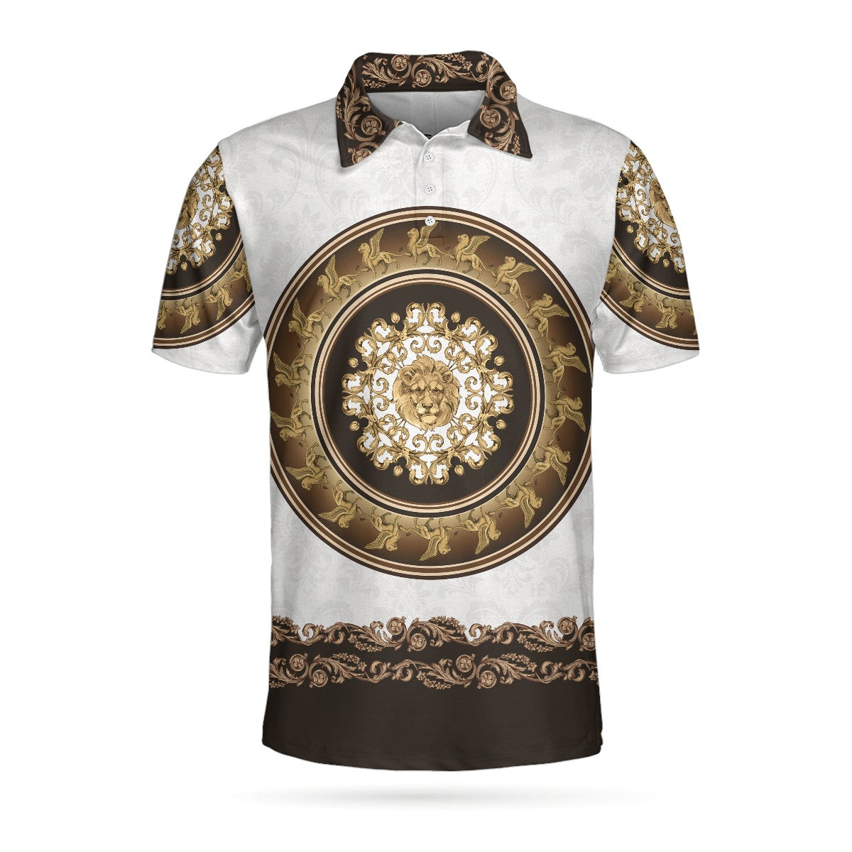 Lion Of Saint Mark Vintage Style Polo Shirt Luxury Golden Baroque Pattern Polo Shirt For Men