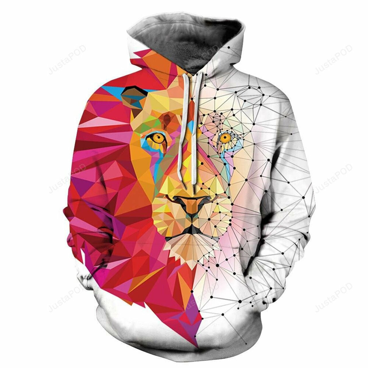 Lion Printed Star Pocket Drawstring 3d All Over Print Hoodie