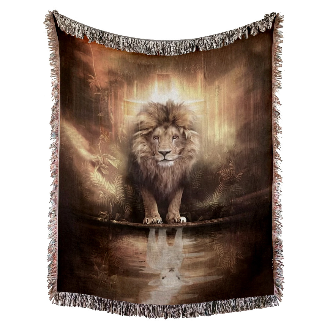 Lion and Lamb Woven Blanket - Lion and Lamb Christian Woven Throw Blanket - Lion and Lamb Tapestry Decor For Christian Blanket