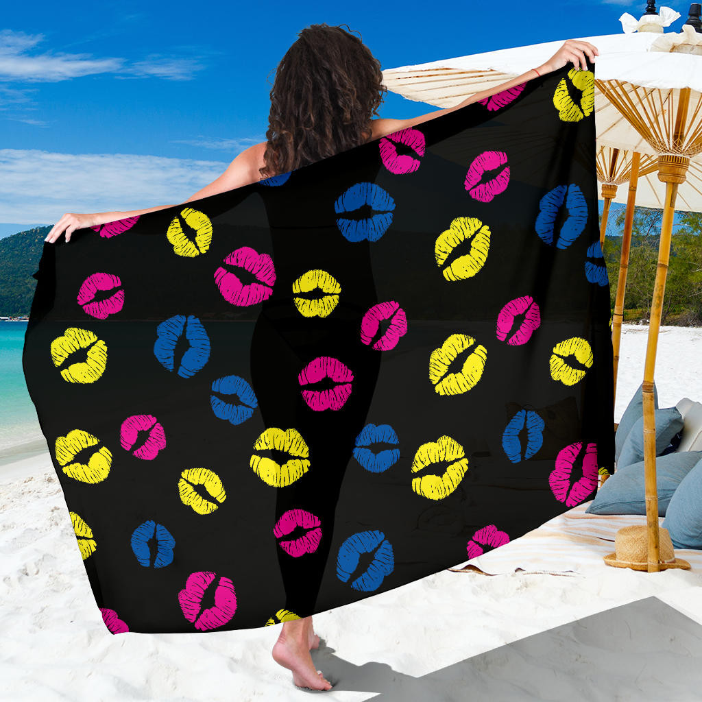 Lip Neon Color Pattern Print Sarong Cover Up Lip Neon Color Pareo Wrap Skirt Dress