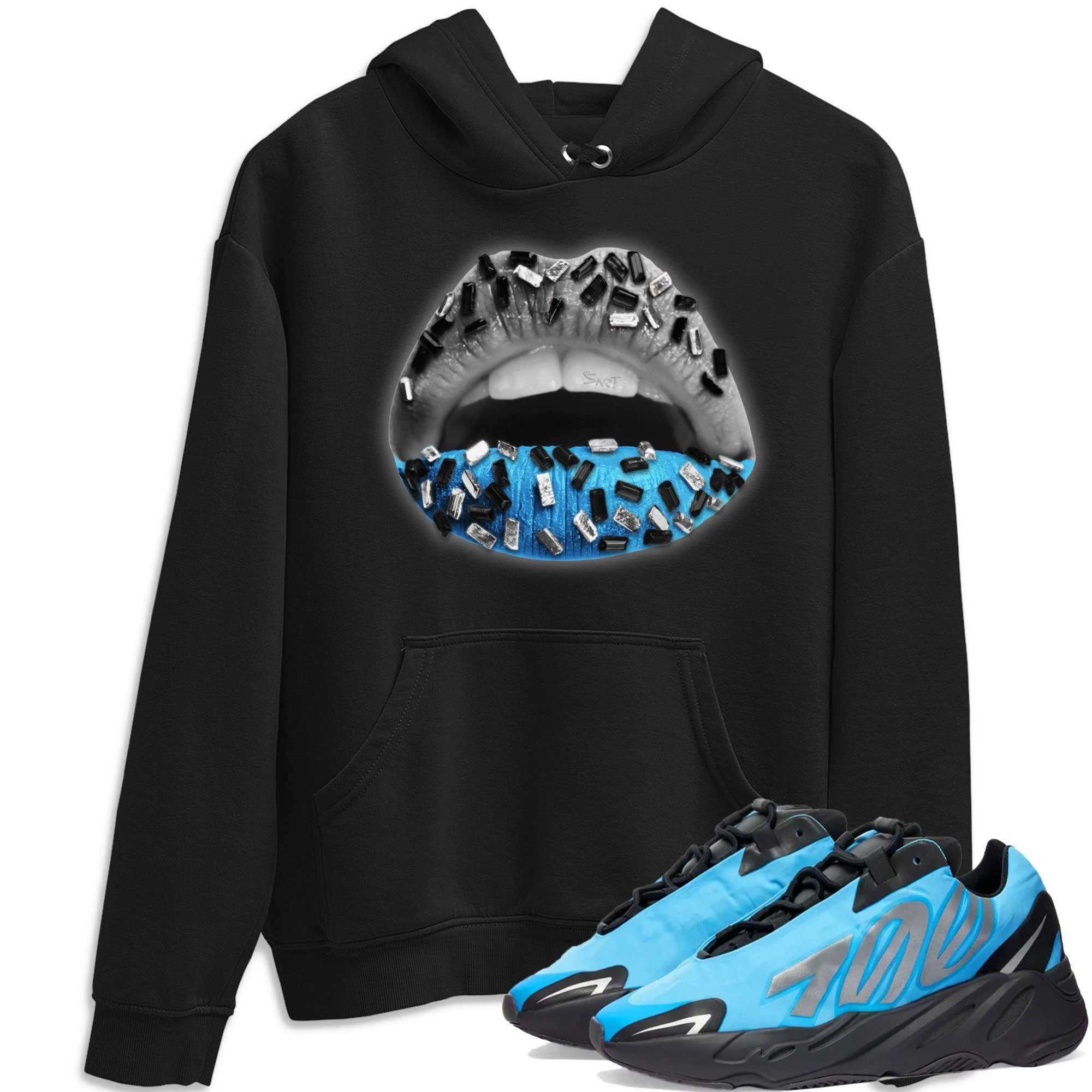 Lips Jewel Hoodie - Yeezy 700 Bright Cyan Outfit