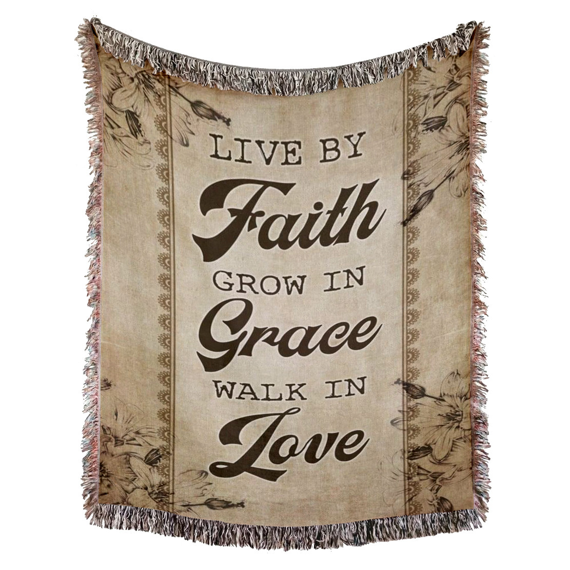 Live By Faith Grow In Grace Walk In love Woven Blanket - Christian Woven Throw Blanket - Live By Faith Tapestry Decor For Christian Blanket