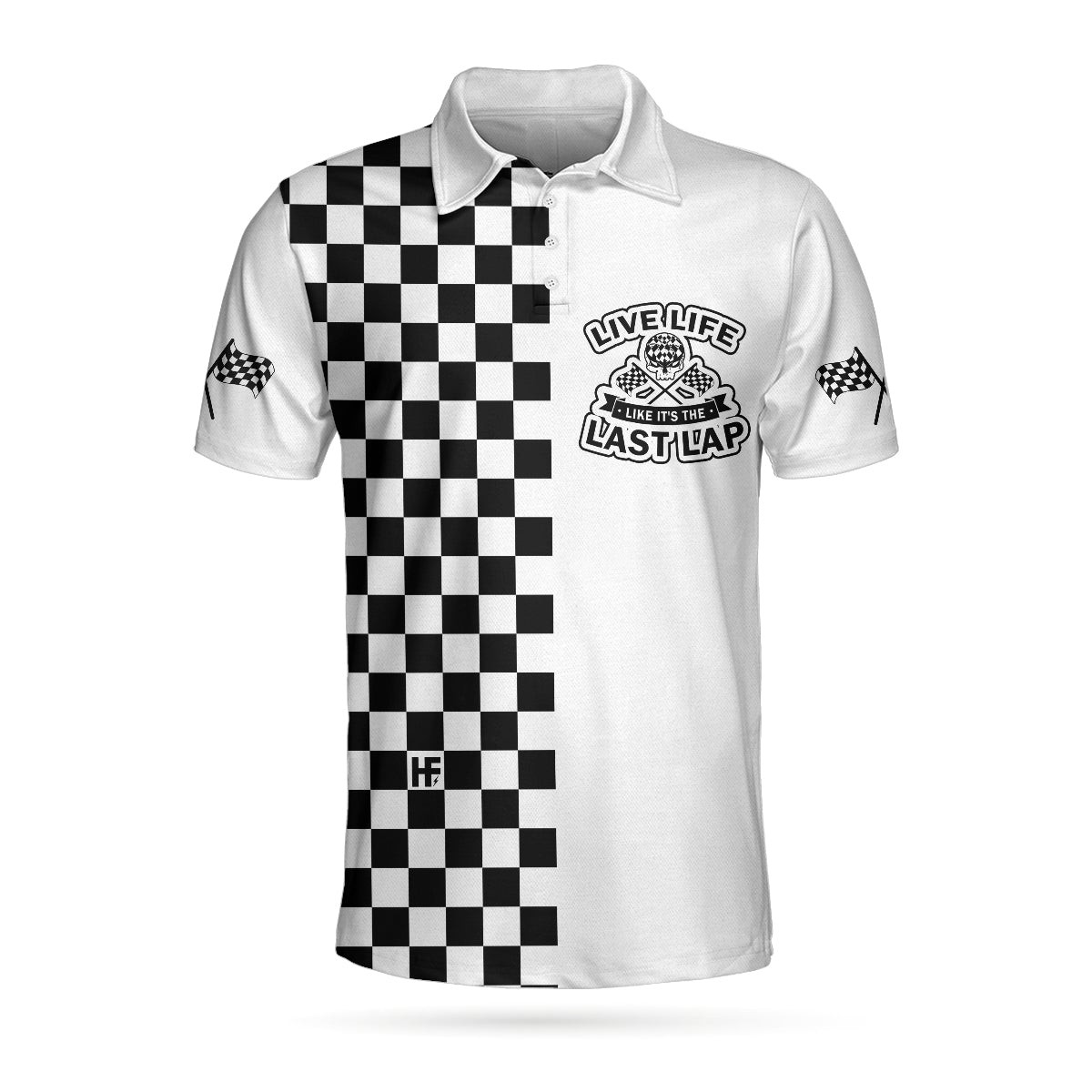 Live Life Like Its The Last Lap Racing Polo Shirt Black And White Racing Shirt For Men