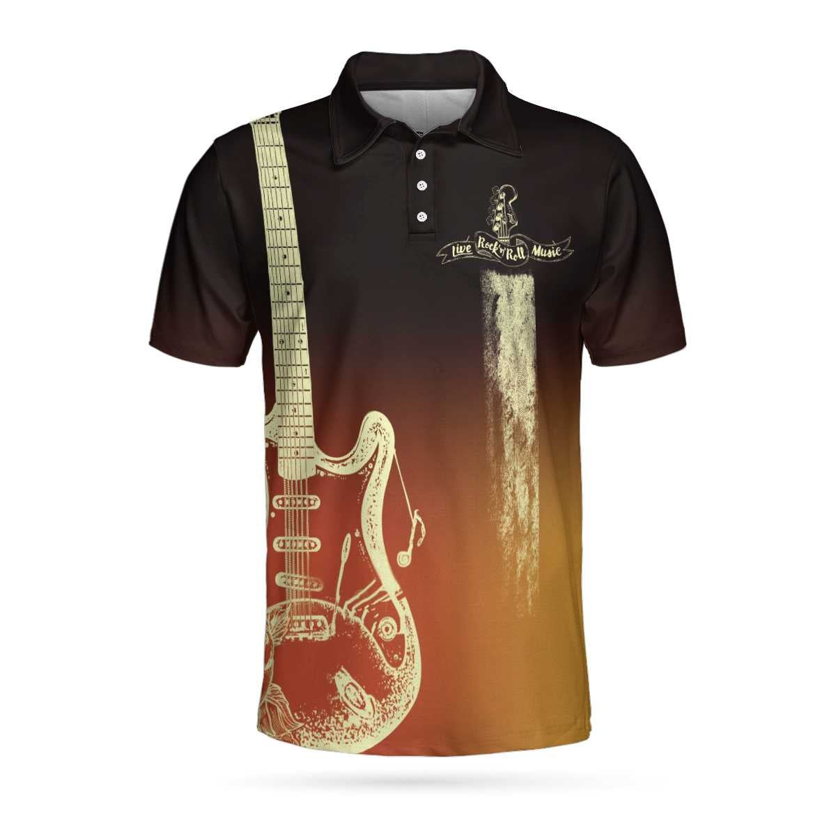 Live Rock And Roll Music Guitar Short Sleeve Polo Shirt Golden Sixer Gun Polo Shirt Best Guitar Shirt For Men