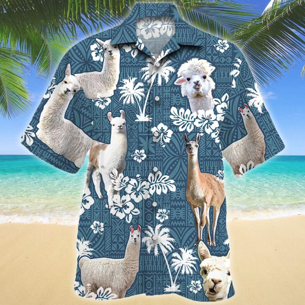 Llama Blue Tribal Aloha Hawaiian Shirt Colorful Short Sleeve Summer Beach Casual Shirt For Men And Women