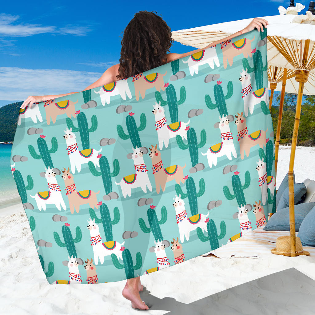 Llama Cactus Pattern Print Sarong Cover Up Llama Cactus Pareo Wrap Skirt Dress