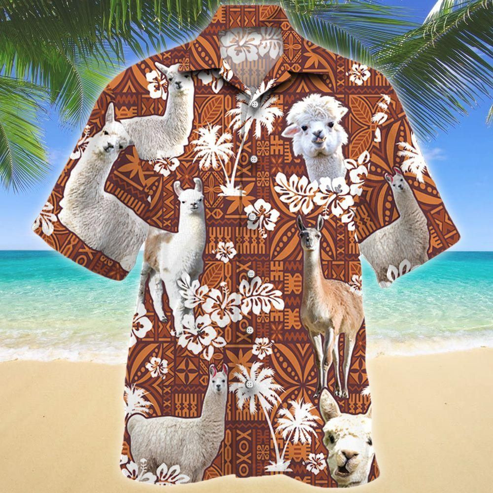 Llama Red Tribal Aloha Hawaiian Shirt Colorful Short Sleeve Summer Beach Casual Shirt For Men And Women