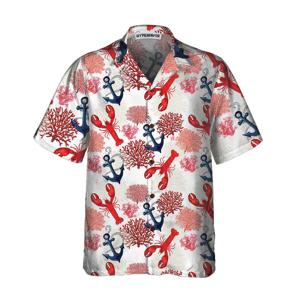 Lobster And Marine Pattern Hawaiian Shirt Unique Lobster Shirt Lobster Print Shirt For Adults