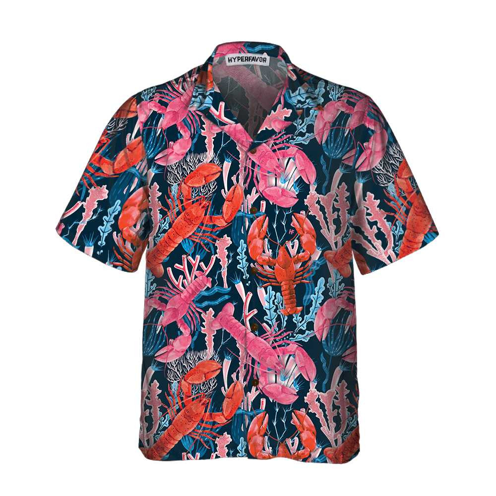 Lobster With Seaweed Pattern Hawaiian Shirt Funny Lobster Shirt For Adults Lobster Print Shirt