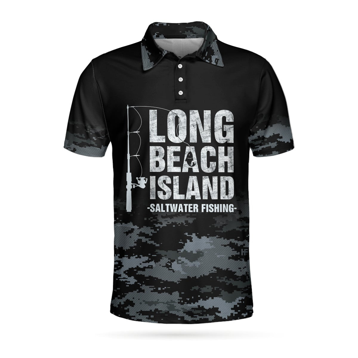 Long Beach Island Saltwater Fishing Polo Shirt Black Camouflage Polo Shirt Camo Fishing Shirt For Men