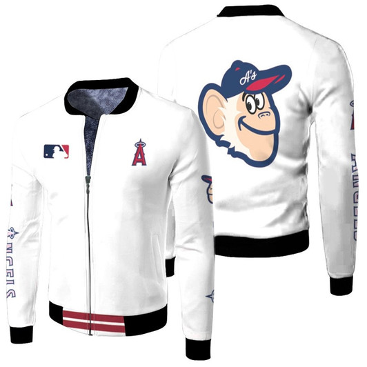 Los Angeles Angels Mlb Baseball Team Rally Monkey Logo White Fleece Bomber Jacket