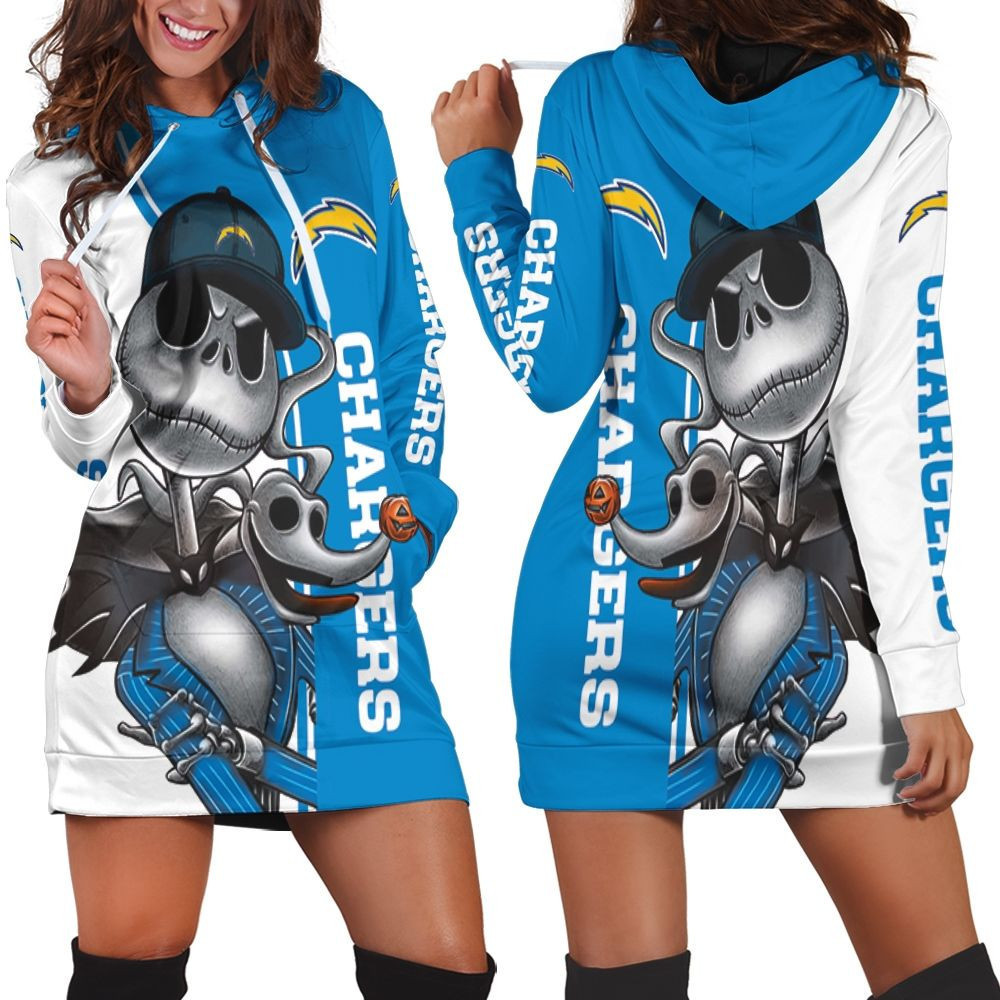 Los Angeles Chargers Jack Skellington And Zero Hoodie Dress Sweater Dress Sweatshirt Dress