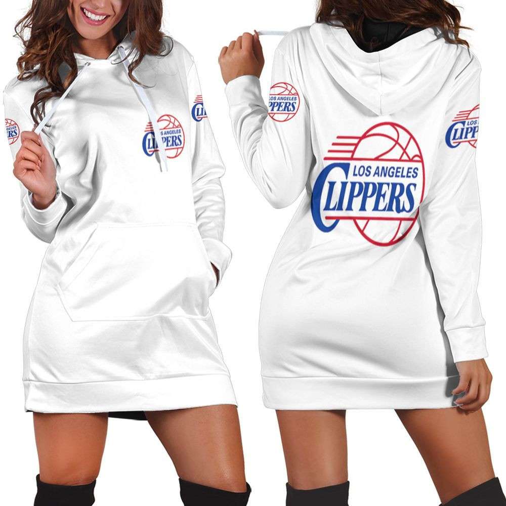 Los Angeles Clippers Basketball Classic Mascot Logo Gift For Clippers Fans White Hoodie Dress Sweater Dress Sweatshirt Dress