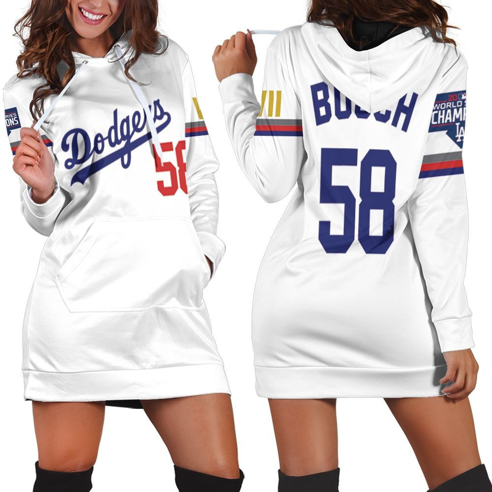 Los Angeles Dodgers Busch 58 2020 Championship Golden Edition White Jersey Inspired Style Hoodie Dress Sweater Dress Sweatshirt Dress