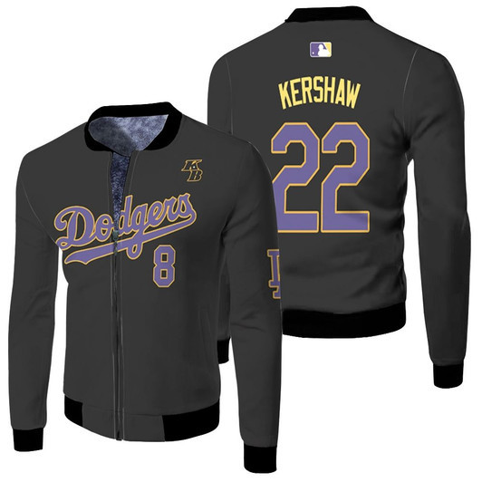 Los Angeles Dodgers Clayton Kershaw 22 Mlb Throwback Black Jersey Style Gift For Dodgers Fans Fleece Bomber Jacket