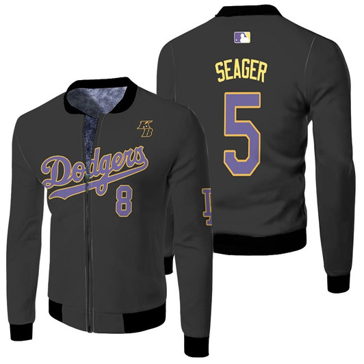 Los Angeles Dodgers Corey Seager 5 Mlb Throwback Black Jersey Style Gift For Dodgers Fans Fleece Bomber Jacket