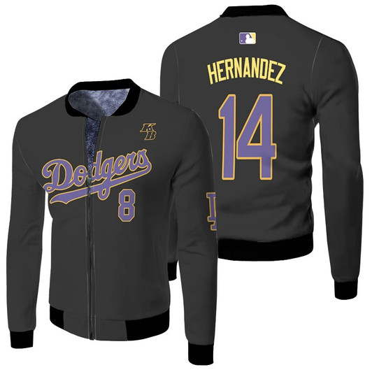 Los Angeles Dodgers Enrique Hernandez 14 Mlb Throwback Black Jersey Style Gift For Dodgers Fans Fleece Bomber Jacket