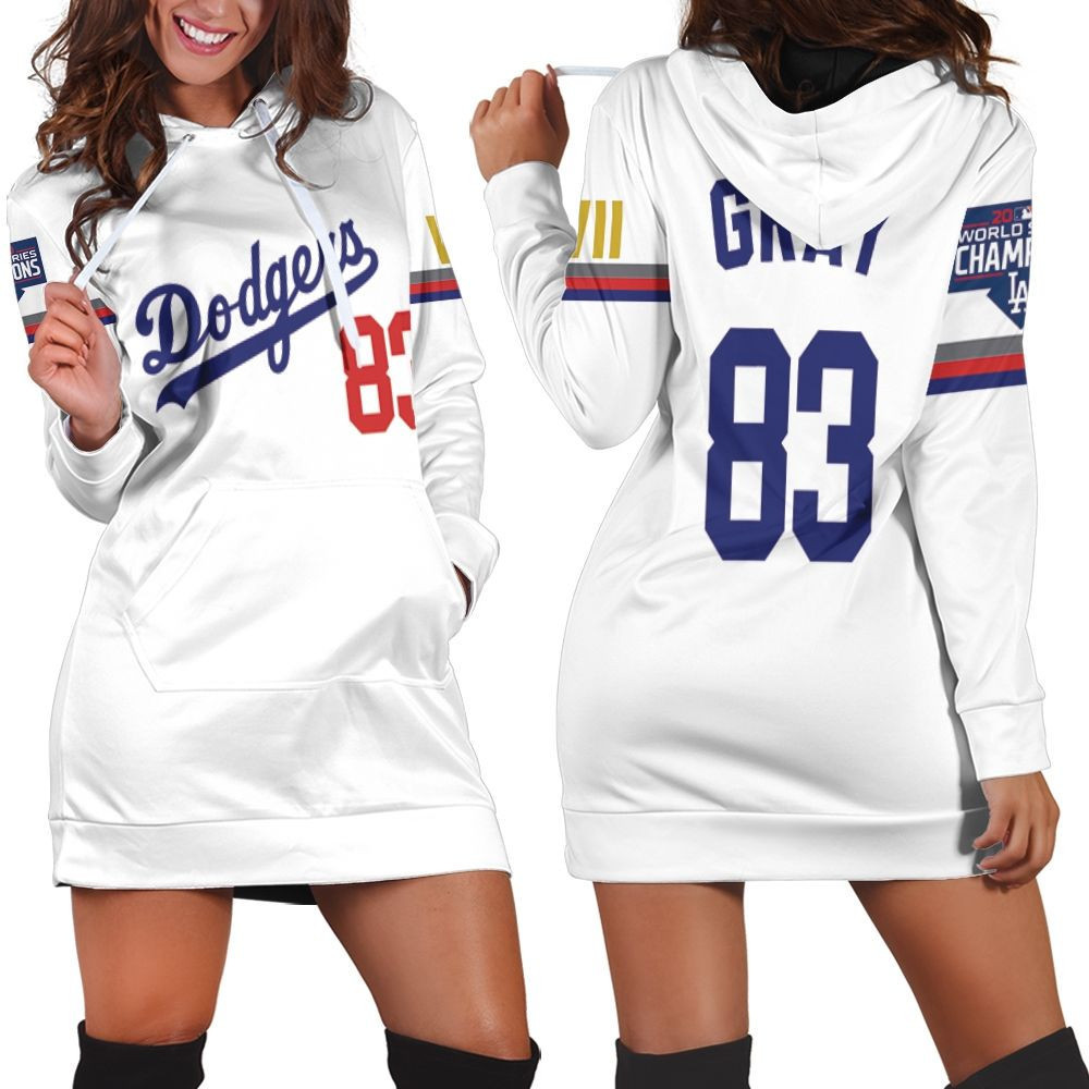 Los Angeles Dodgers Gray 83 2020 Championship Golden Edition White Jersey Inspired Style Hoodie Dress Sweater Dress Sweatshirt Dress