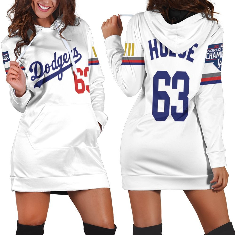 Los Angeles Dodgers Hoese 63 2020 Championship Golden Edition White Jersey Inspired Style Hoodie Dress Sweater Dress Sweatshirt Dress