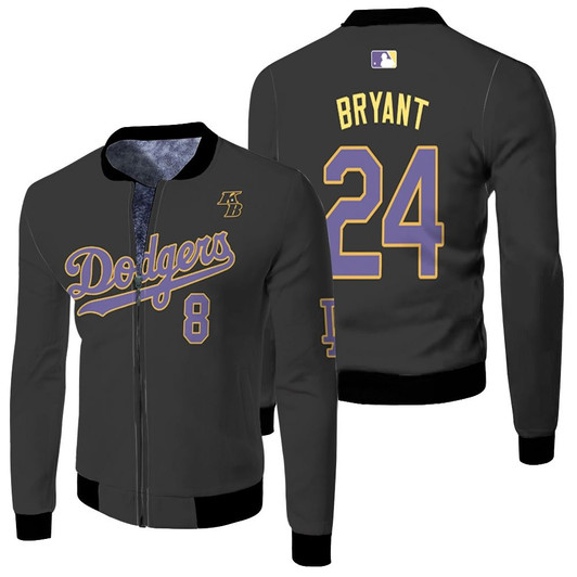 Los Angeles Dodgers Kobe Bryant 8 24 Mlb Throwback Black Jersey Style Gift For Dodgers Fans Fleece Bomber Jacket