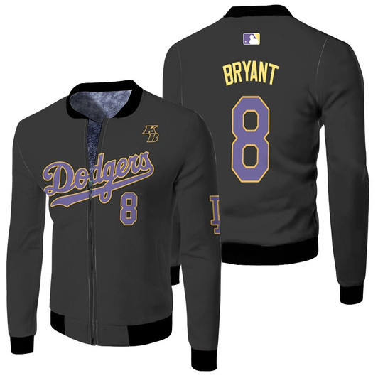 Los Angeles Dodgers Kobe Bryant 8 Mlb Throwback Black Jersey Style Gift For Dodgers Fans Fleece Bomber Jacket