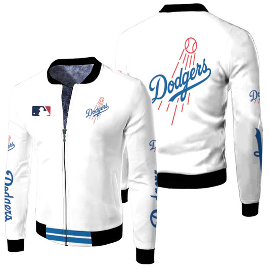 Los Angeles Dodgers Mlb Baseball Team Logo White Fleece Bomber Jacket