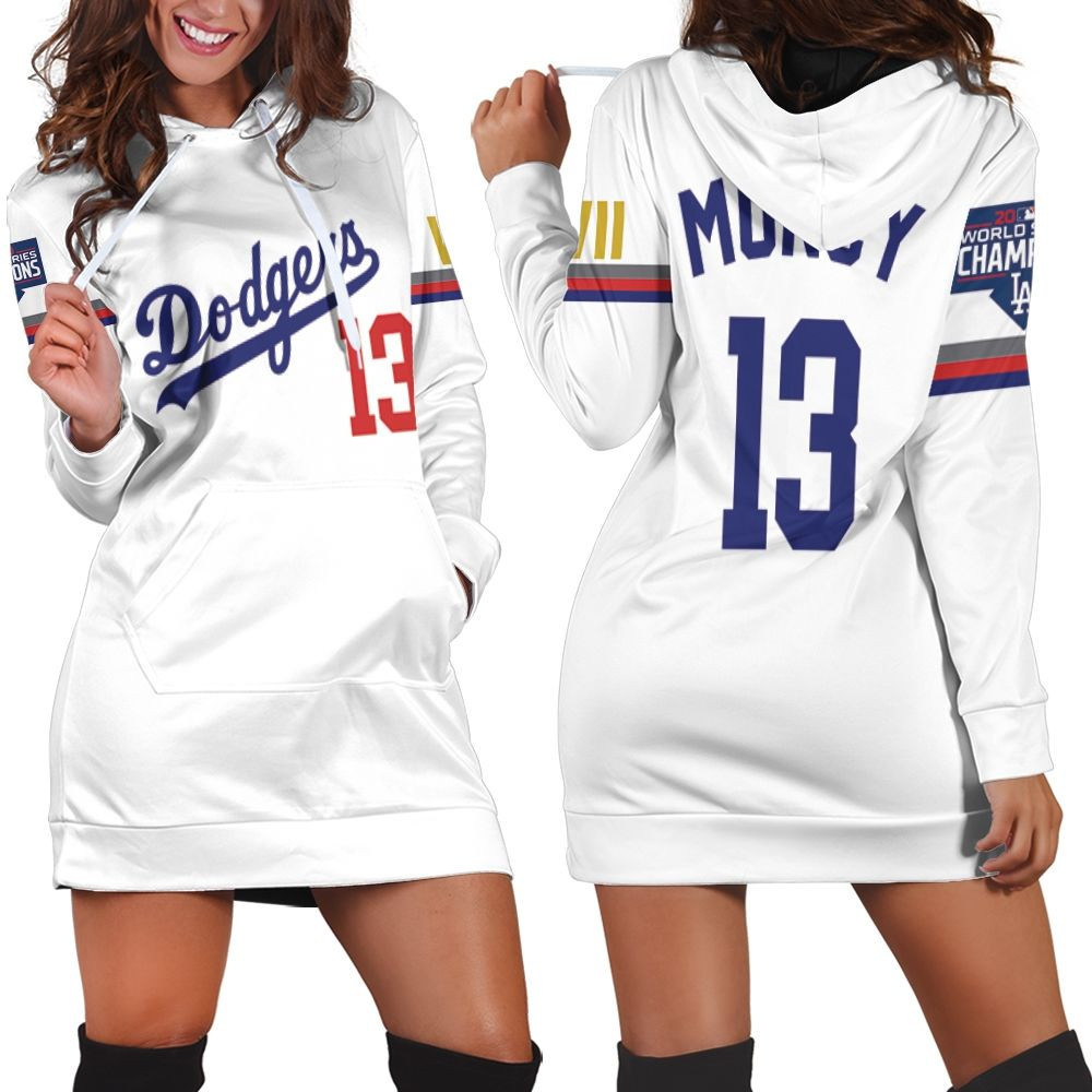 Los Angeles Dodgers Muncy 13 2020 Championship Golden Edition White Jersey Inspired Style Hoodie Dress Sweater Dress Sweatshirt Dress