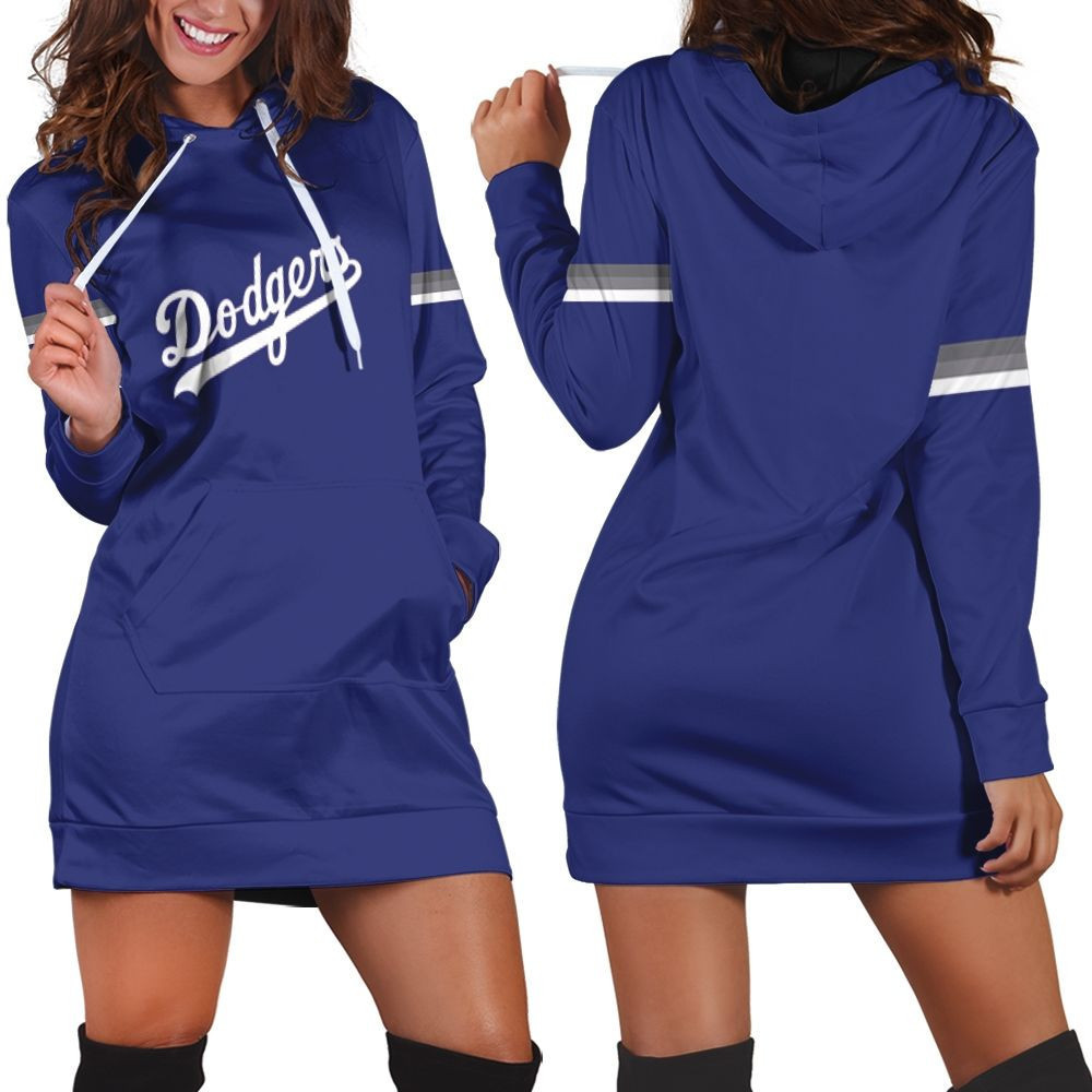 Los Angeles Dodgers Royal Jersey Inspired Style Hoodie Dress Sweater Dress Sweatshirt Dress