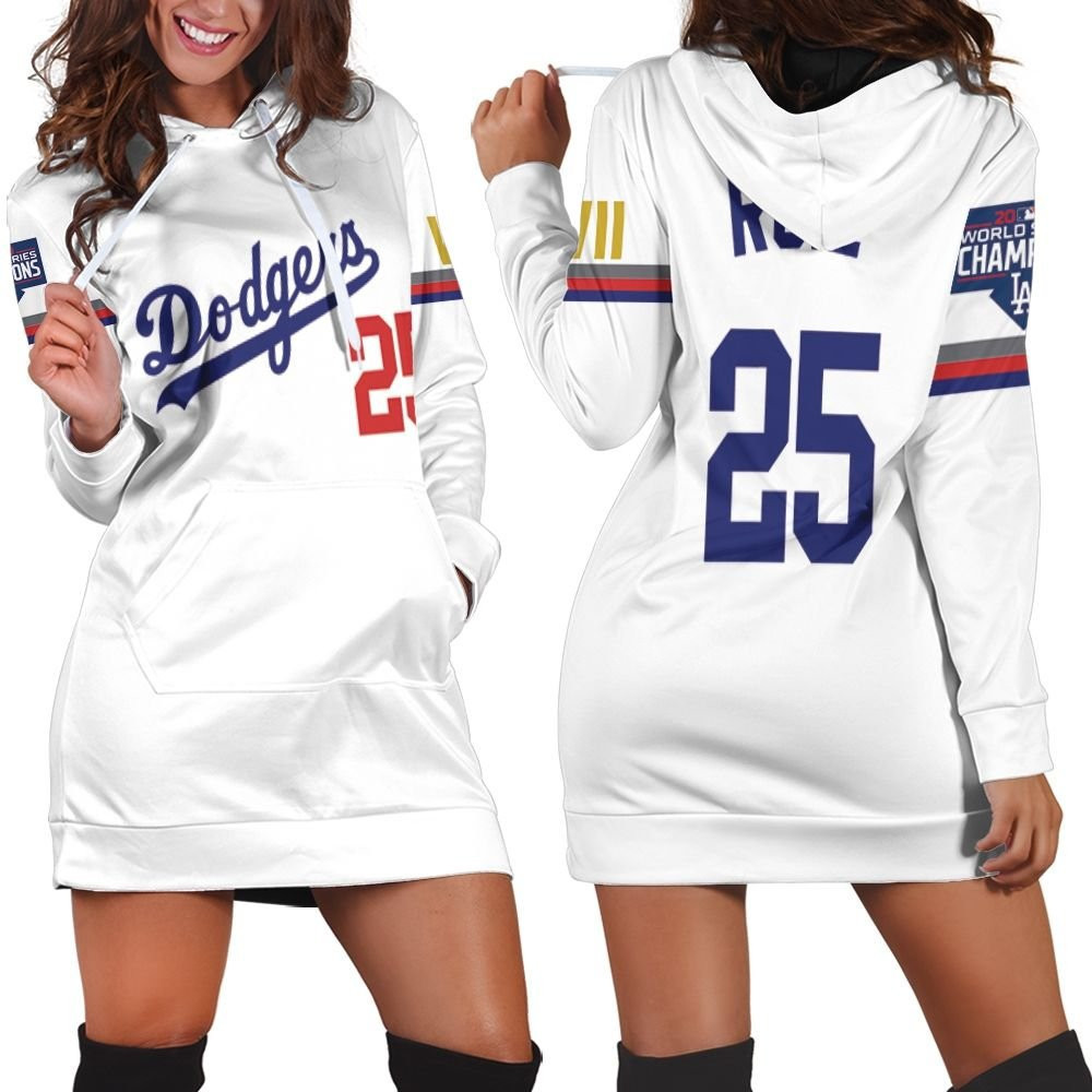 Los Angeles Dodgers Ruiz 25 2020 Championship Golden Edition White Jersey Inspired Style Hoodie Dress Sweater Dress Sweatshirt Dress