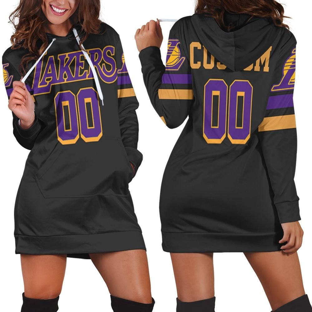 Los Angeles Lakers 2020-21 Earned Edition Black Personalized Jersey Inspired Style Hoodie Dress Sweater Dress Sweatshirt Dress