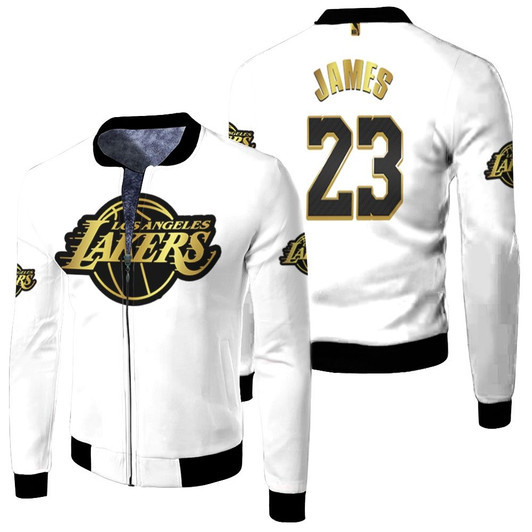 Los Angeles Lakers Lebron James 23 Nba Golden Edition New Arrival White Jersey Style Gift For Lakers Fans Fleece Bomber Jacket