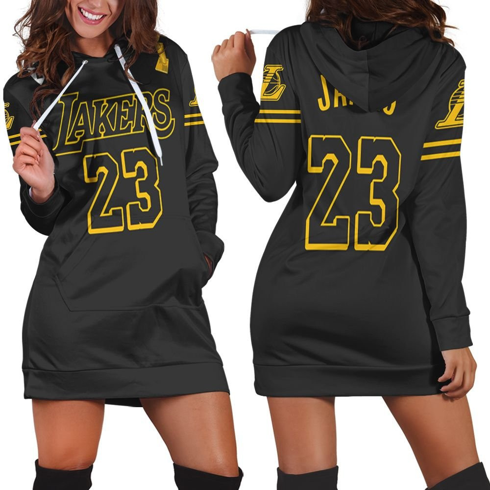 Los Angeles Lakers Lebron James 23 Team 2020 Black Jersey Inspired Style Hoodie Dress Sweater Dress Sweatshirt Dress