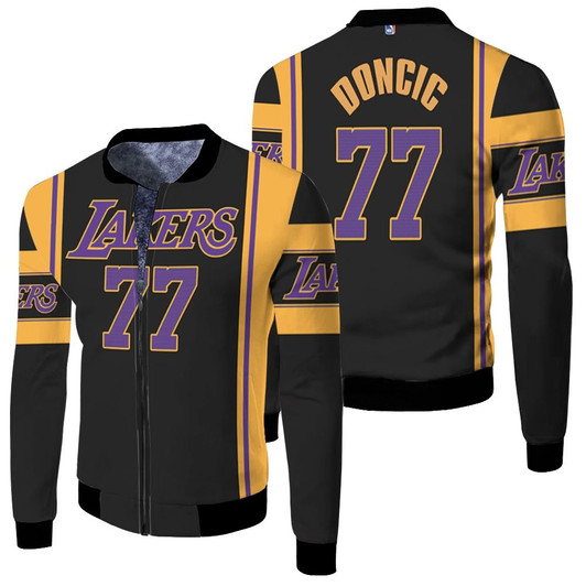 Los Angeles Lakers Luka Doncic 77 Nba Basketball 2020 Black Jersey Style Gift For Lakers Fans Fleece Bomber Jacket