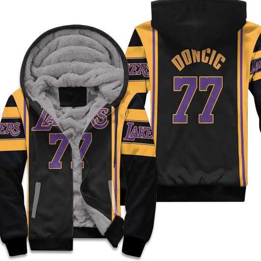 Los Angeles Lakers Luka Doncic 77 Nba Basketball 2020 Black Jersey Style Gift For Lakers Fans Fleece Hoodie