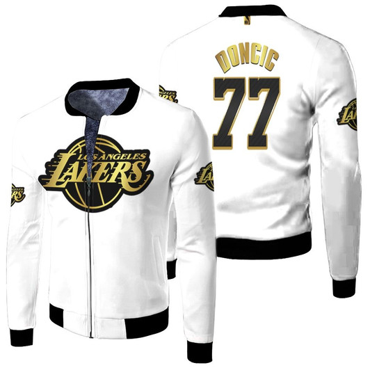 Los Angeles Lakers Luka Doncic 77 Nba Golden Edition New Arrival White Jersey Style Gift For Lakers Fans Fleece Bomber Jacket