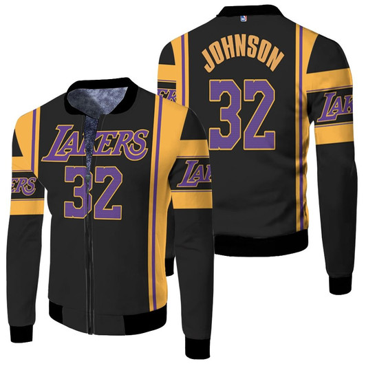 Los Angeles Lakers Magic Johnson 32 Nba Basketball 2020 Black Jersey Style Gift For Lakers Fans Fleece Bomber Jacket